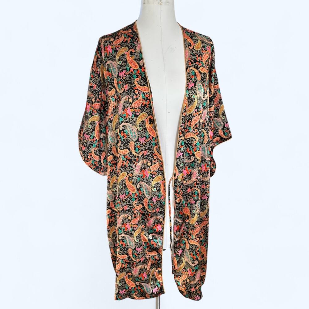 Vintage Barbizon Kimono Silky Robe Colorful Orange Paisley sz XL Coquette Girl